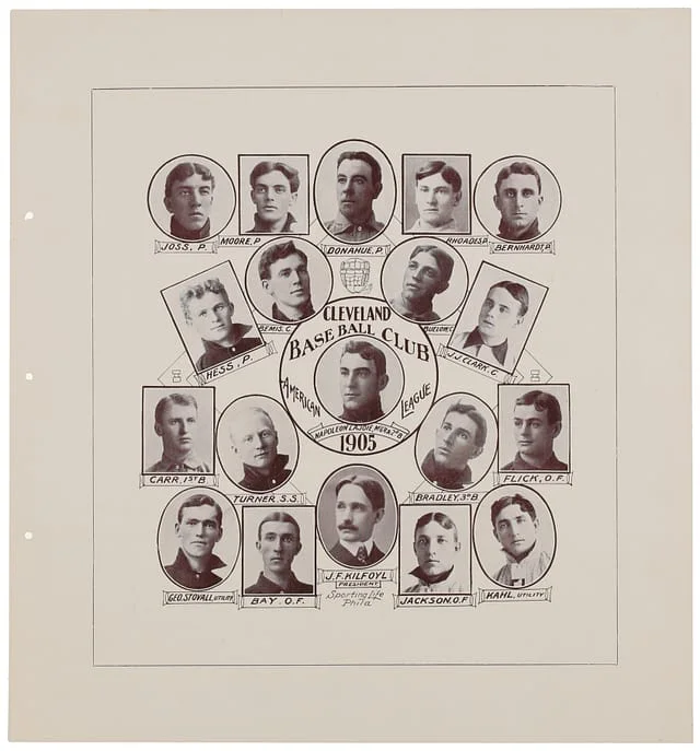 1905 W601 Sporting Life Cleveland Naps Team Composite - Featuring Nap Lajoie, Addie Joss, Elmer Flick x 14 #13 card image
