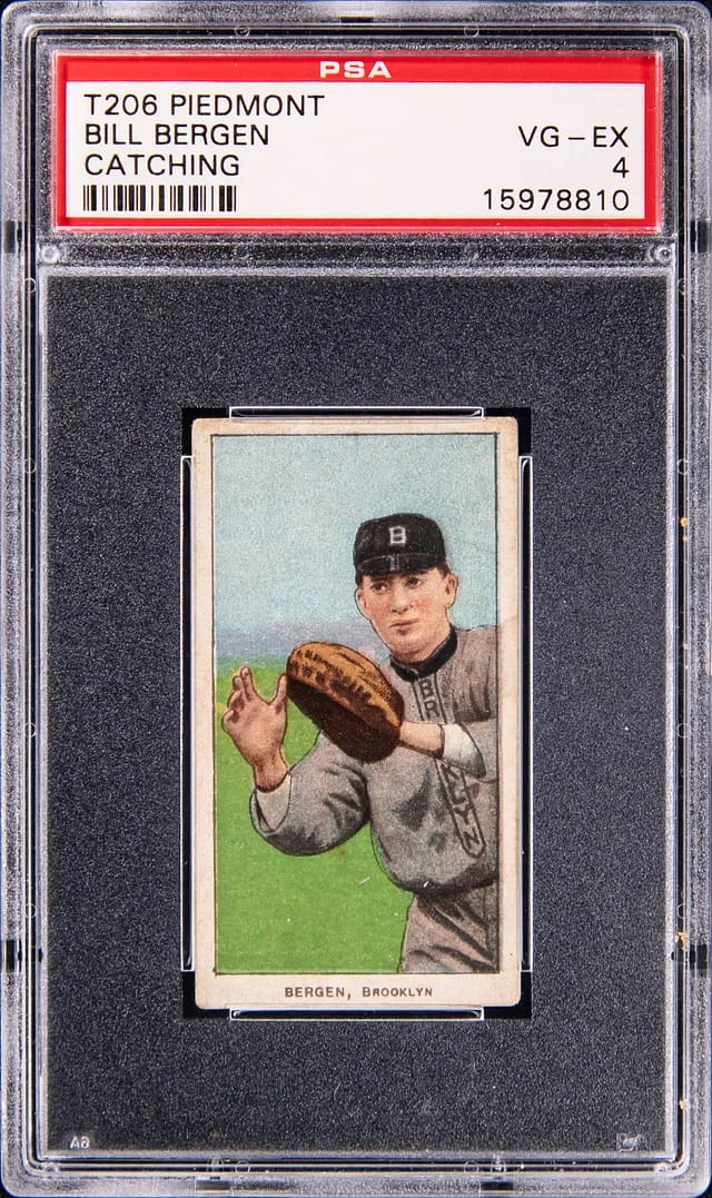 1909-11 T206 Bill Bergen, Catching - Piedmont - VG-EX 4 White Border #no-number card image