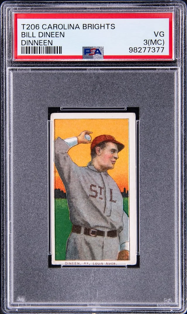 1909-11 T206 Bill Dineen (Dinneen) - Scarce Carolina Brights Back White Border #no-number card image