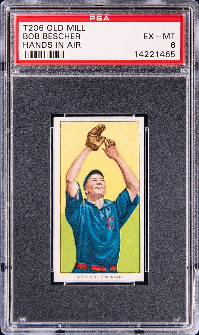 1909-11 T206 Bob Bescher, Hands In Air - Old Mill White Border #no-number card image