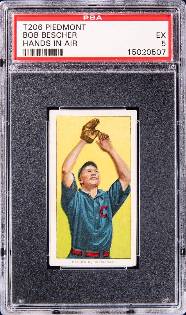 1909-11 T206 Bob Bescher, Hands in Air - Piedmont White Border #no-number card image