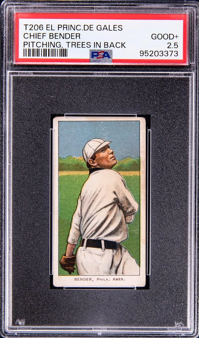 1909-11 T206 Chief Bender, Pitching, Trees in Back - El Principe De Gales White Border #no-number card image