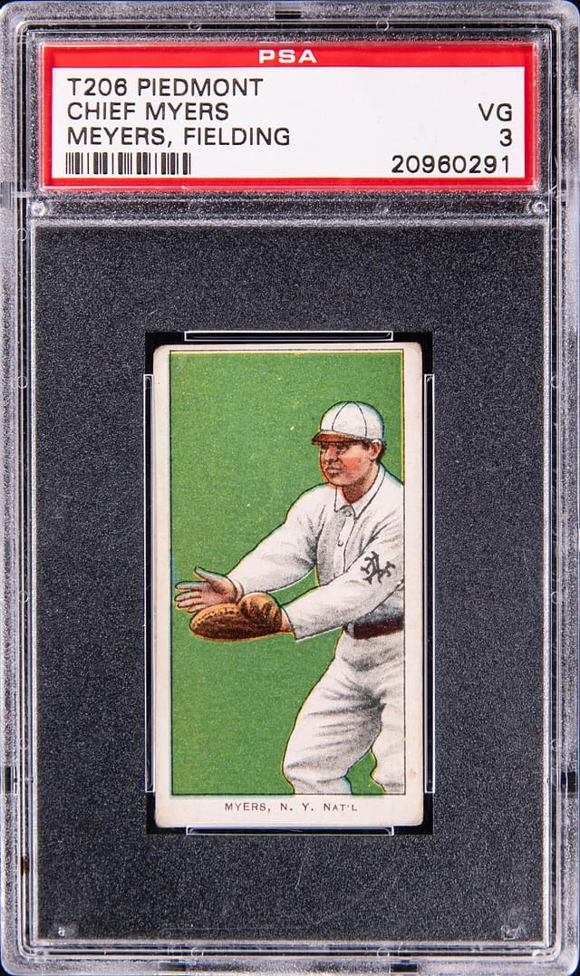 1909-11 T206 Chief Myers (Meyers), Fielding - Piedmont White Border #no-number card image