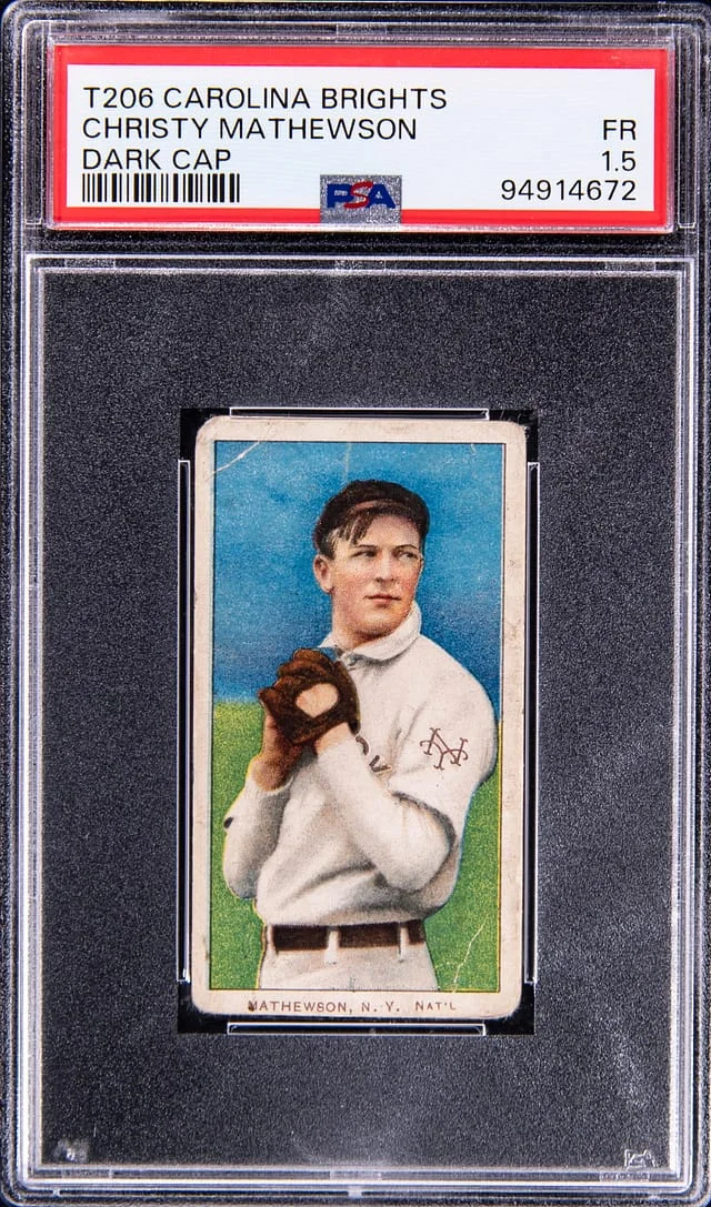 1909-11 T206 Christy Mathewson, Dark Cap - Carolina Brights Back White Border #no-number card image