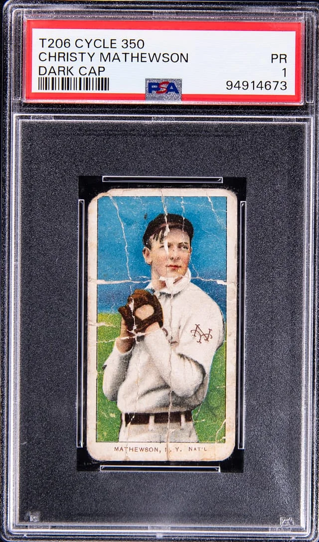 1909-11 T206 Christy Mathewson, Dark Cap Cycle Back White Border #no-number card image