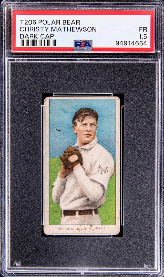 1909-11 T206 Christy Mathewson, Dark Cap Polar Bear Back White Border #no-number card image