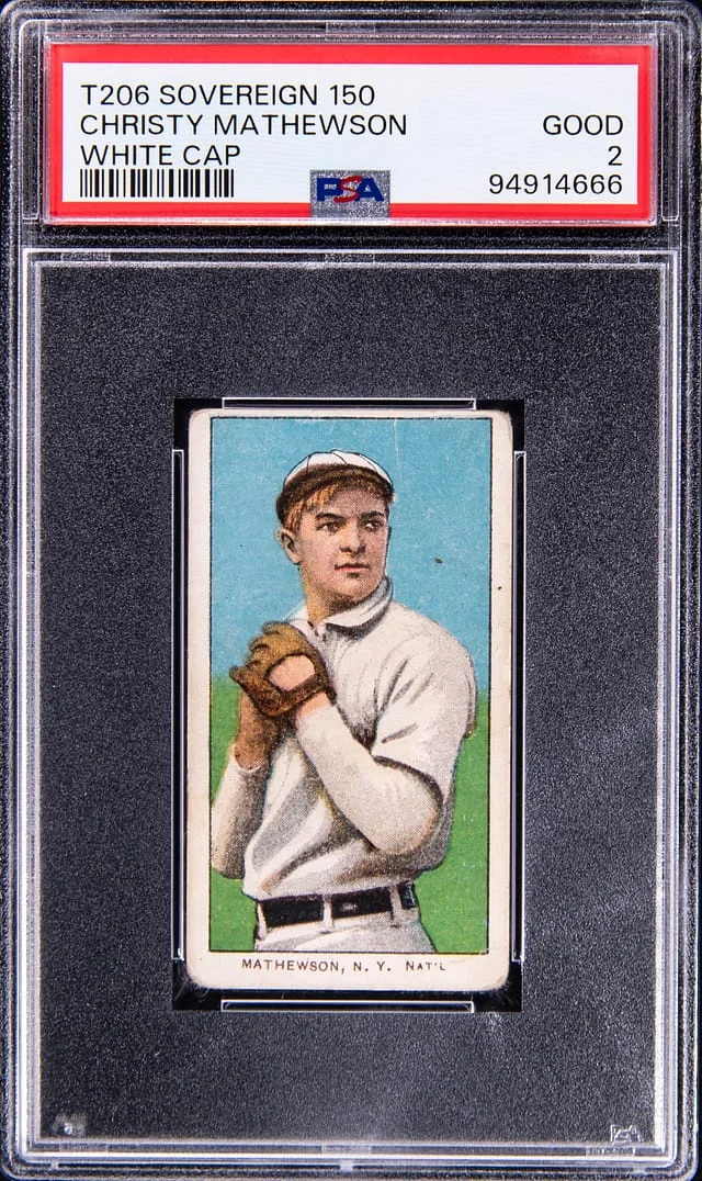 1909-11 T206 Christy Mathewson, White Cap - Sovereign 150 White Border #no-number card image