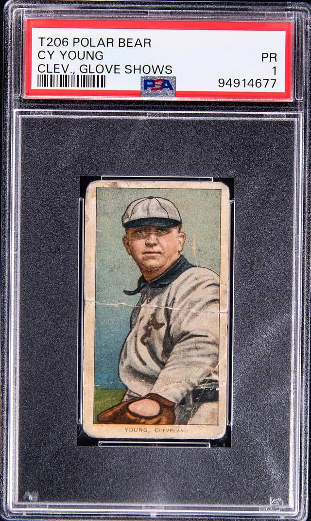 1909-11 T206 Cy Young, Glove Shows Polar Bear Back White Border #no-number card image