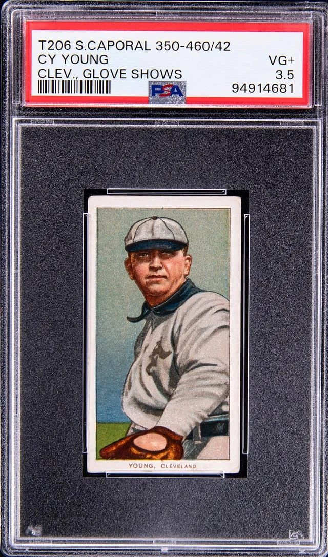1909-11 T206 Cy Young, Glove Shows - Sweet Caporal 350-460/42 White Border #no-number card image