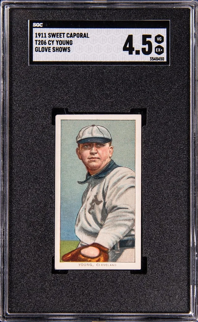 1909-11 T206 Cy Young, Glove Shows - Sweet Caporal 350-460/42OP White Border #no-number card image