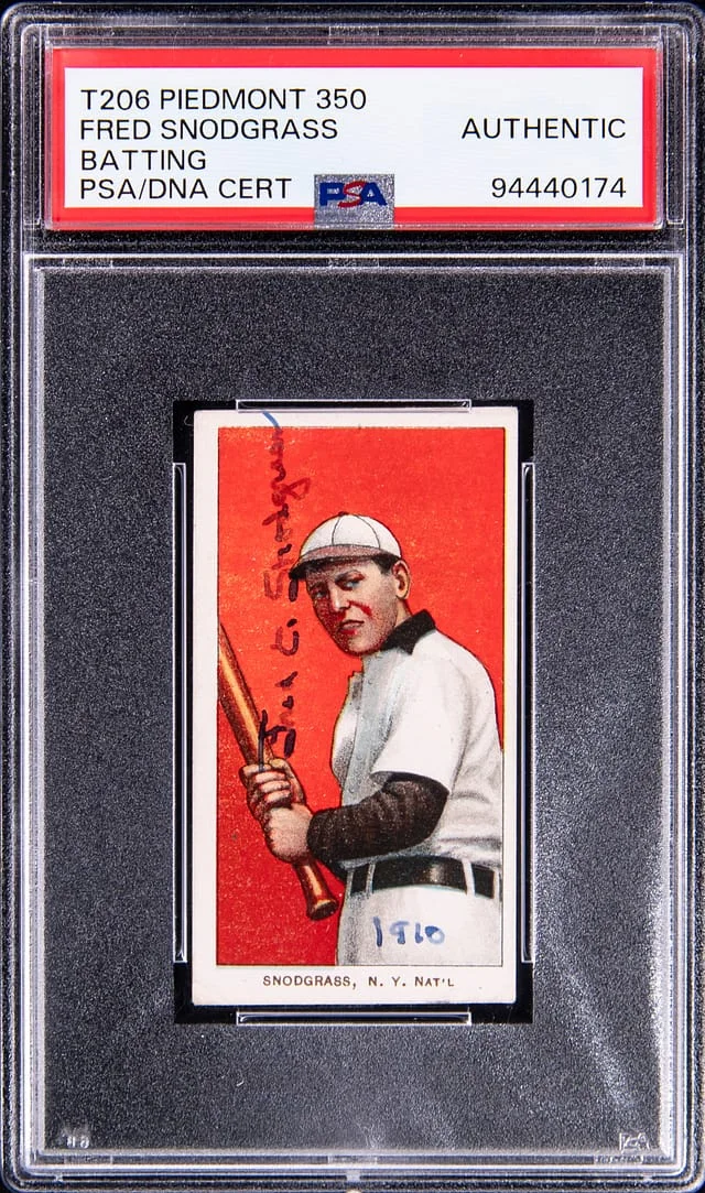 1909-11 T206 Date-Inscribed White Border Fred Snodgrass, Batting Signed, #1910 card image