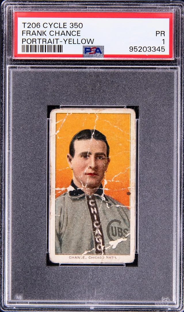 1909-11 T206 Frank Chance, Portrait, Yellow Background Cycle Back White Border #no-number card image