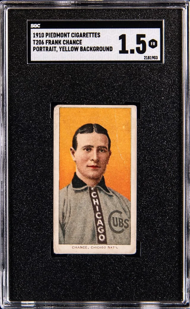 1909-11 T206 Frank Chance, Portrait, Yellow Background - Piedmont White Border #no-number card image