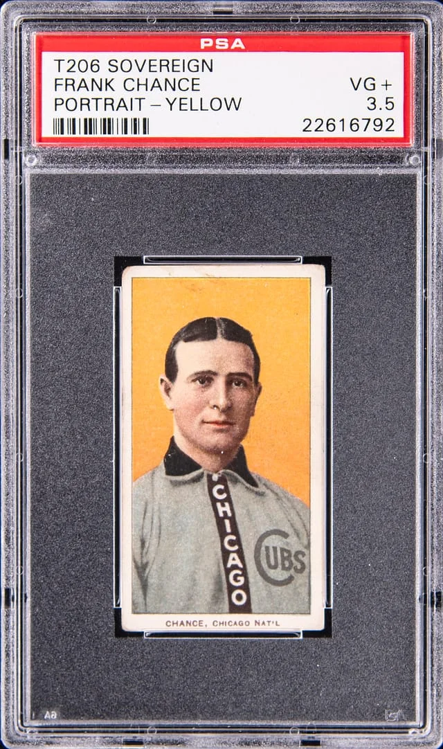 1909-11 T206 Frank Chance, Portrait - Yellow - Sovereign White Border #no-number card image
