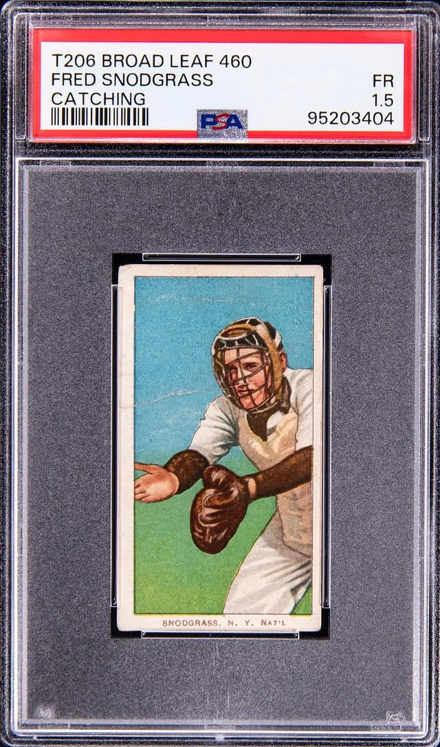 1909-11 T206 Fred Snodgrass, Catching - Broad Leaf Back White Border #no-number card image