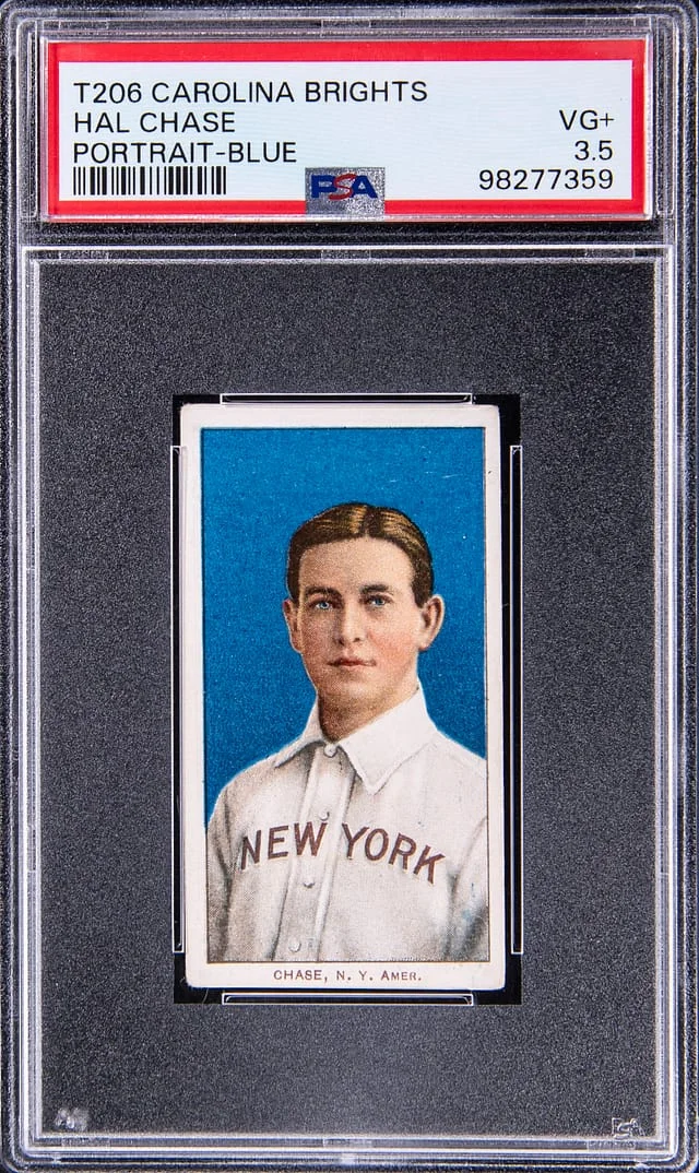 1909-11 T206 Hal Chase, Portrait, Blue Background - Carolina Brights Back White Border #no-number card image