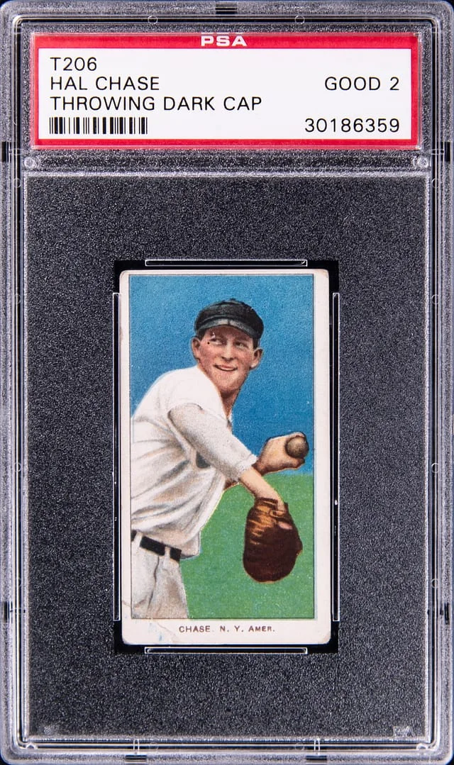 1909-11 T206 Hal Chase, Throwing, Dark Cap White Border #no-number card image