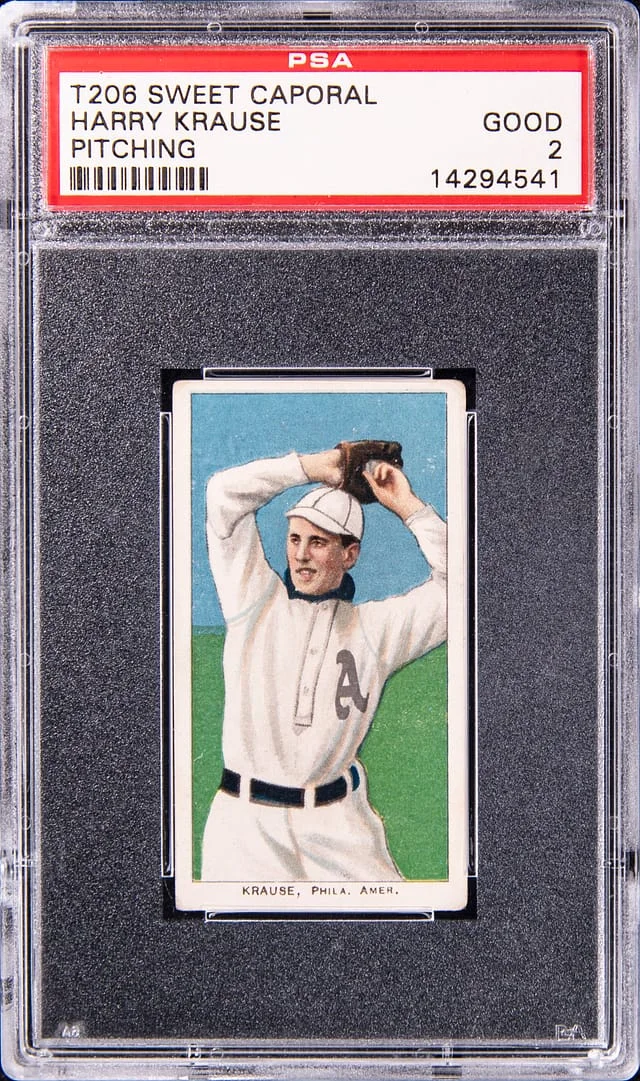 1909-11 T206 Harry Krause, Pitching - Sweet Caporal White Border #no-number card image