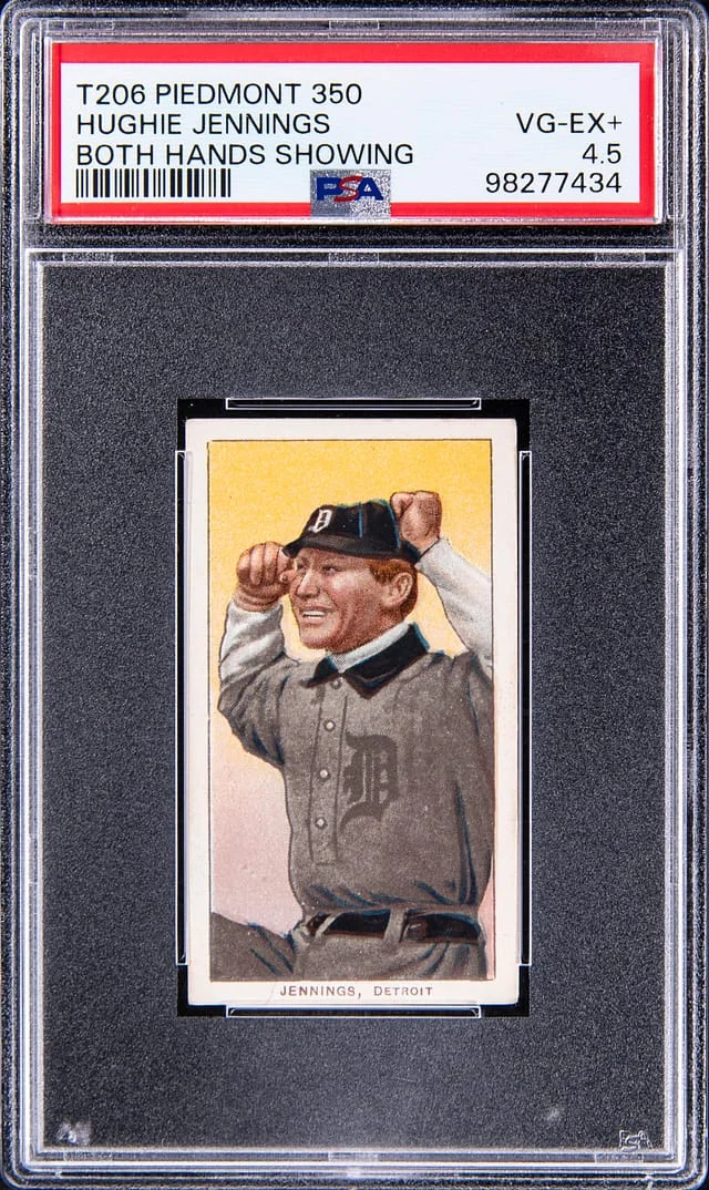 1909-11 T206 Hughie Jennings, Both Hands Showing - Piedmont 350 White Border #no-number card image