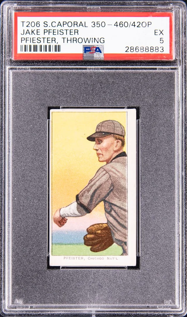 1909-11 T206 Jake Pfeister, Pfiester, Throwing - Sweet Caporal 350-460/42OP White Border #no-number card image