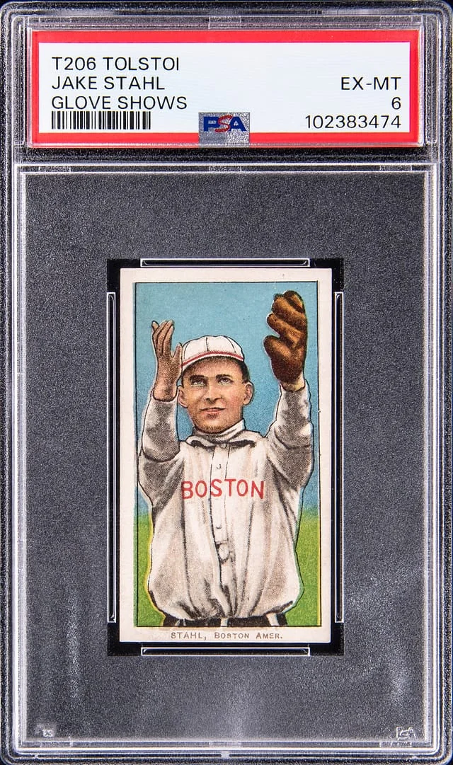 1909-11 T206 Jake Stahl, Glove Shows - Tolstoi Back White Border #no-number card image