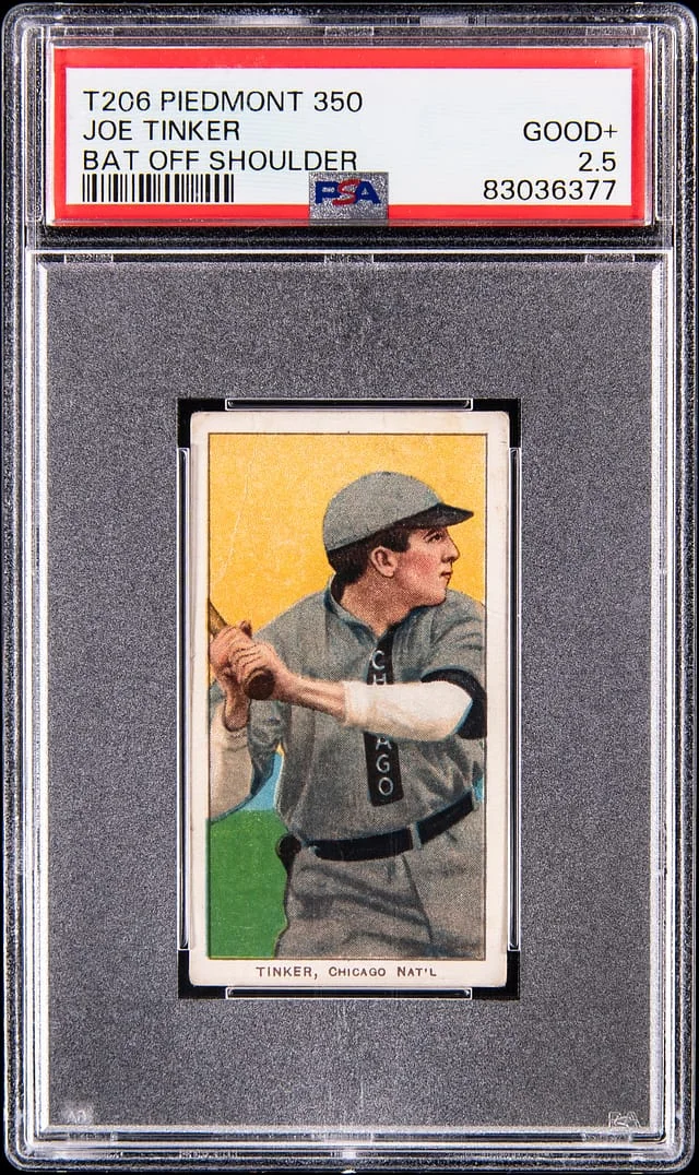 1909-11 T206 Joe Tinker, Bat Off Shoulder - Piedmont/350 White Border #no-number card image
