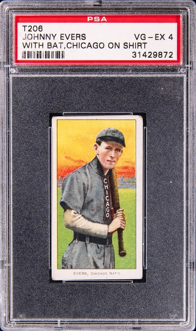1909-11 T206 Johnny Evers, With Bat, Chicago on Shirt - Piedmont White Border #no-number card image