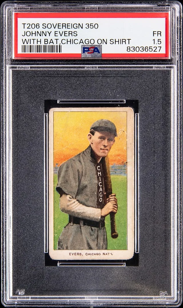 1909-11 T206 Johnny Evers, With Bat, Chicago On Shirt - Sovereign/350 White Border #no-number card image