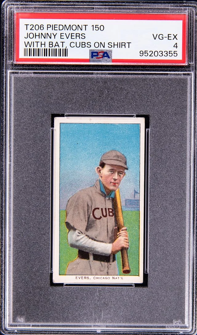 1909-11 T206 Johnny Evers, With Bat, Cubs on Shirt - Piedmont 150/25 White Border #no-number card image