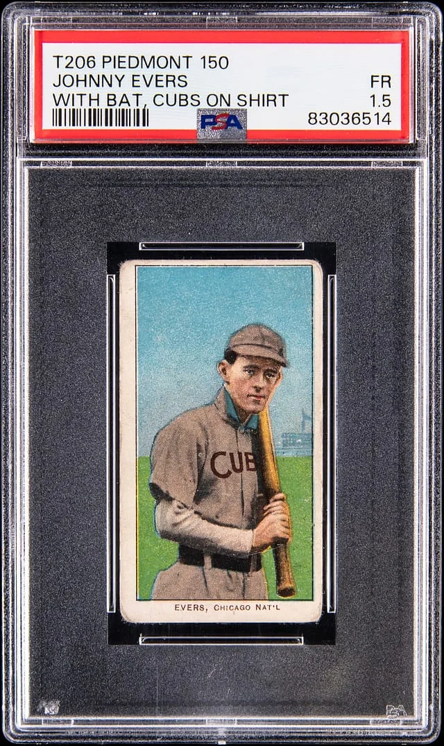 1909-11 T206 Johnny Evers, With Bat, Cubs On Shirt - Piedmont/150 White Border #no-number card image