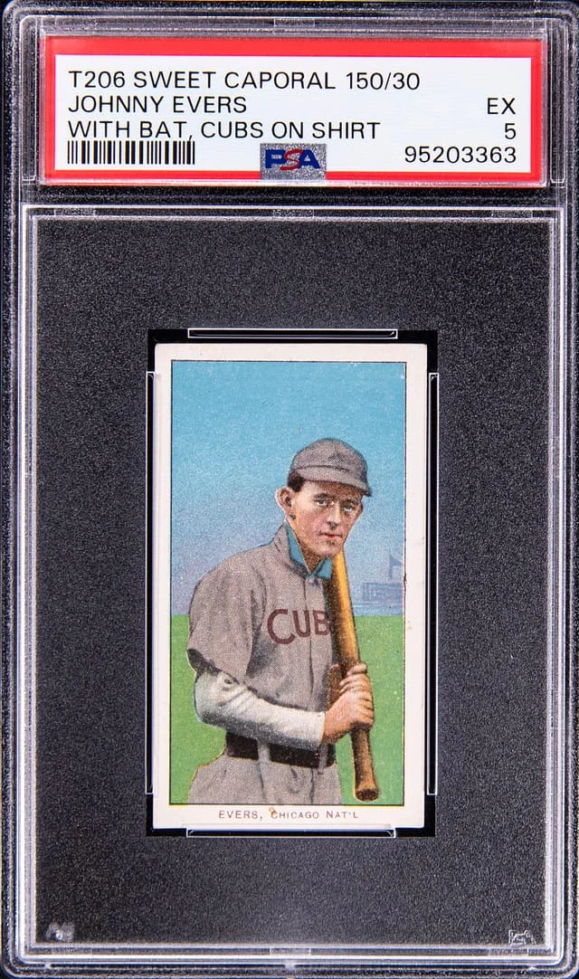 1909-11 T206 Johnny Evers, With Bat, Cubs on Shirt - Sweet Caporal 150 White Border #no-number card image