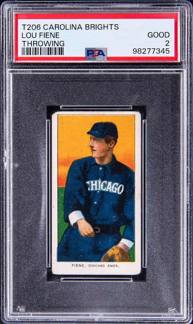 1909-11 T206 Lou Fiene, Throwing - Scarce Carolina Brights Back White Border #no-number card image