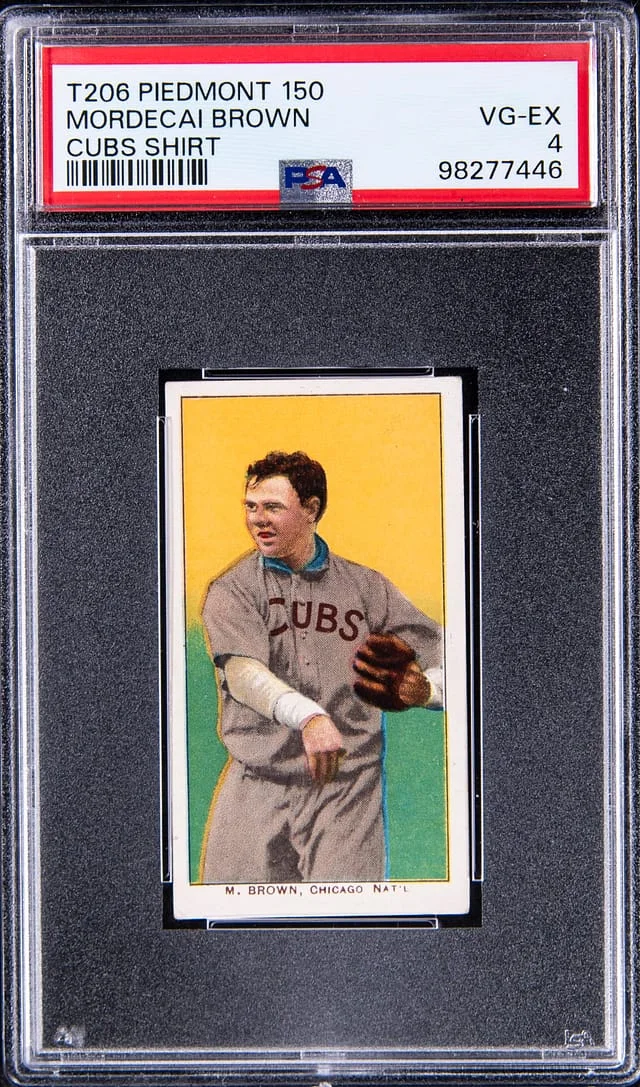 1909-11 T206 Mordecai Brown, Cubs Shirt - Piedmont 150 White Border #no-number card image