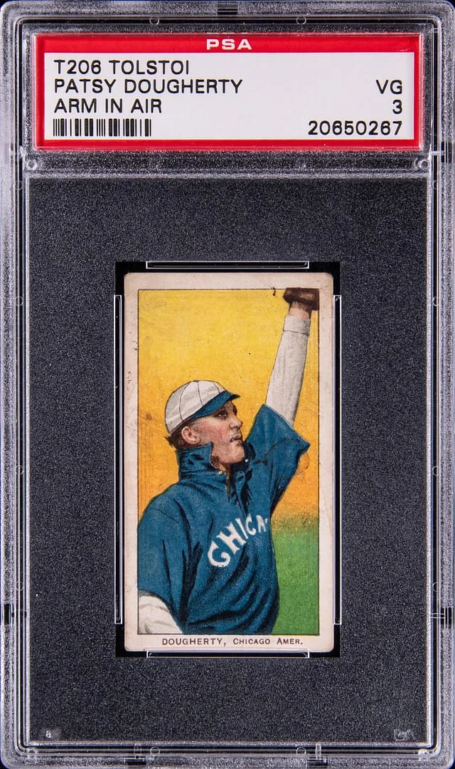 1909-11 T206 Patsy Dougherty, Arm in Air, Tolstoi Back White Border #no-number card image