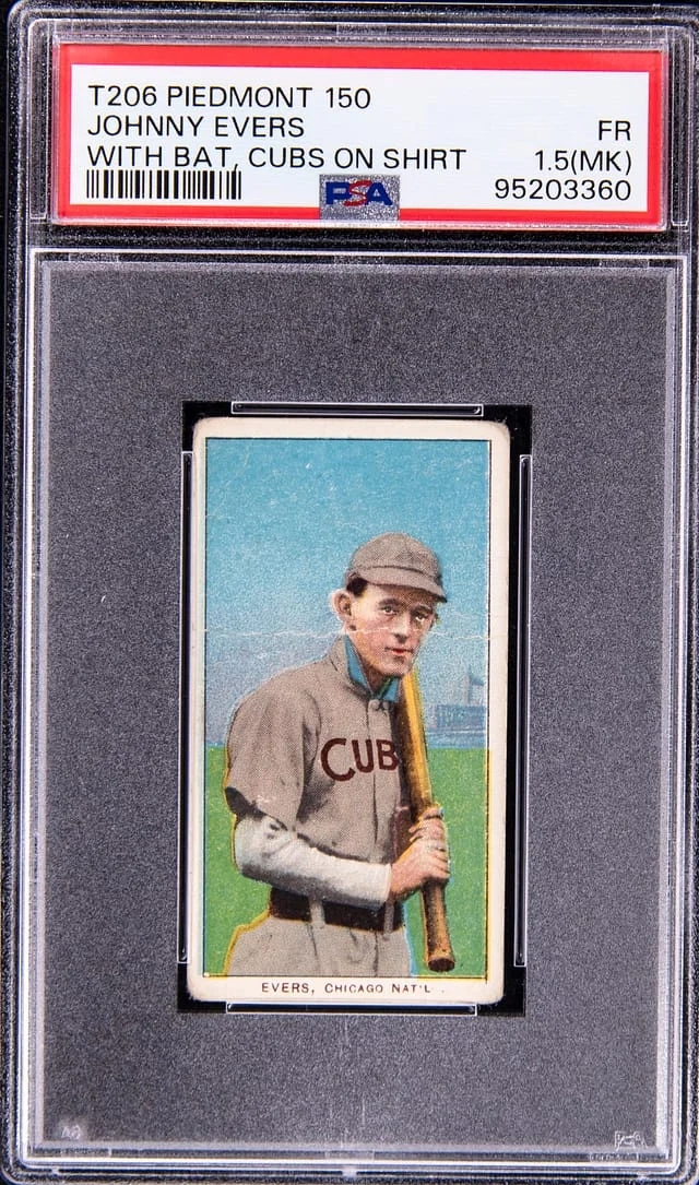 1909-11 T206 Piedmont Johnny Evers, With Bat Cubs On Shirt #no-number card image