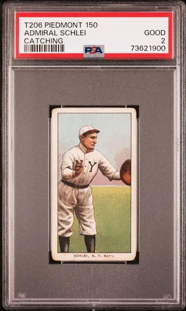 1909-11 T206 Piedmont White Border Admiral Schlei, Catching #no-number card image