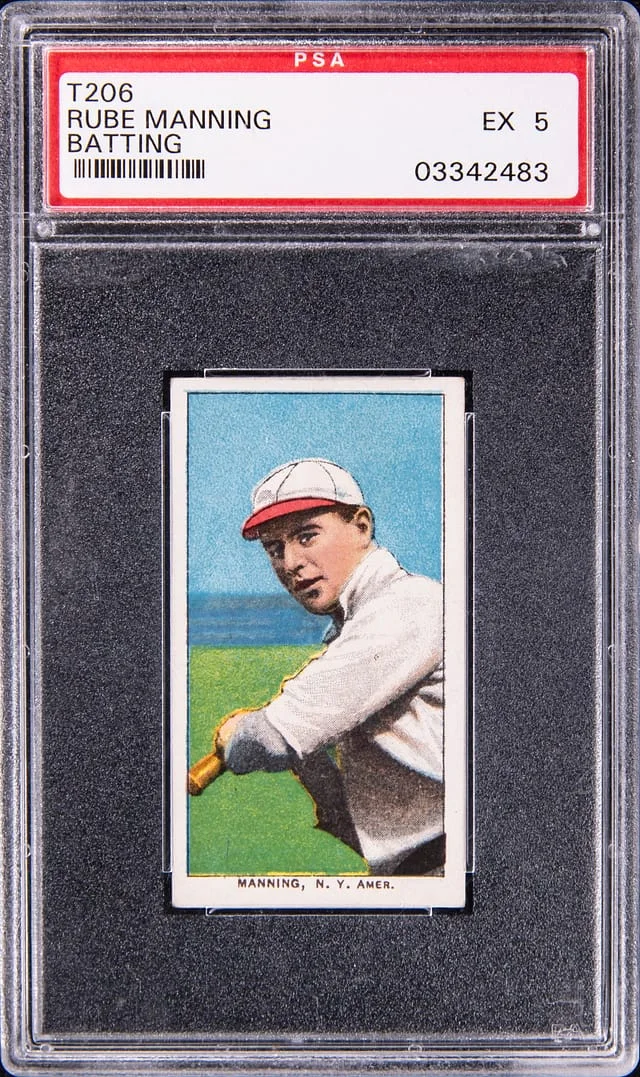 1909-11 T206 Rube Manning, Batting - Hindu White Border #no-number card image