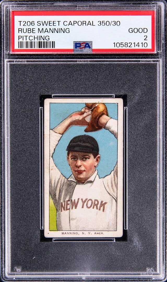 1909-11 T206 Rube Manning, Pitching - Sweet Caporal 350/30 White Border #no-number card image