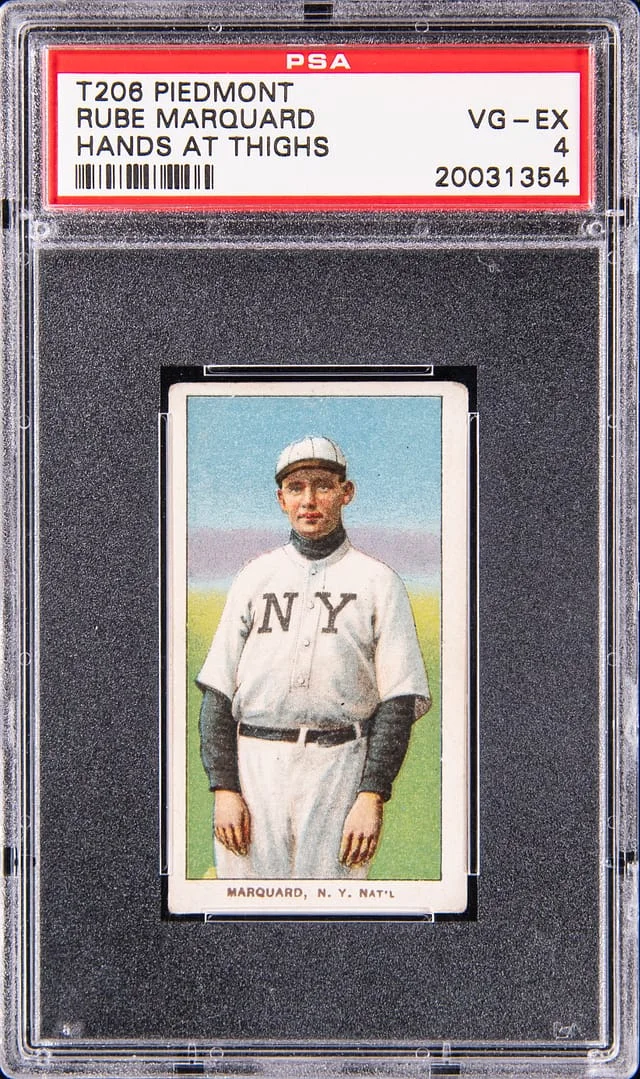 1909-11 T206 Rube Marquard, Hands at Thighs - Piedmont White Border #no-number card image
