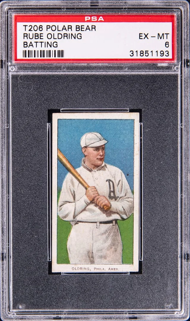 1909-11 T206 Rube Oldring, Batting - Polar Bear White Border #no-number card image