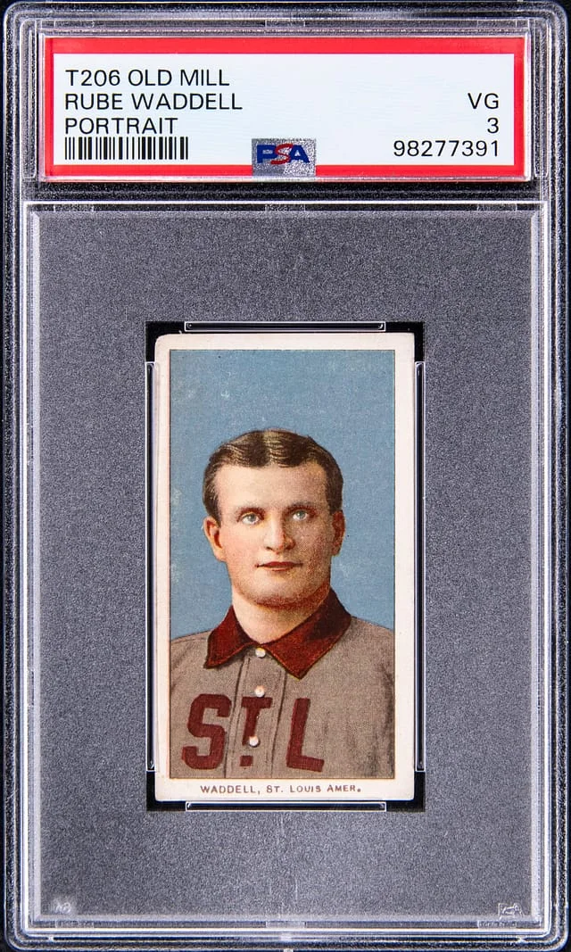 1909-11 T206 Rube Waddell, Portrait - Old Mill Back White Border #no-number card image