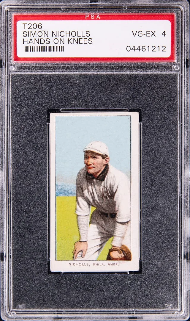 1909-11 T206 Simon Nicholls, Hands on Knees - Piedmont White Border #no-number card image