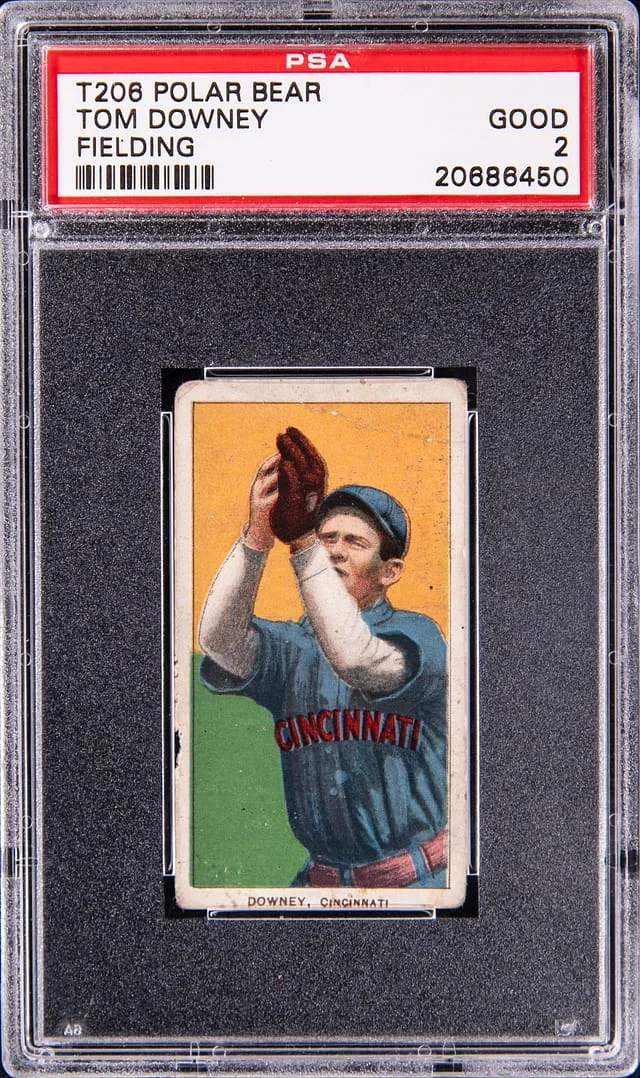 1909-11 T206 Tom Downey, Fielding - Polar Bear White Border #no-number card image