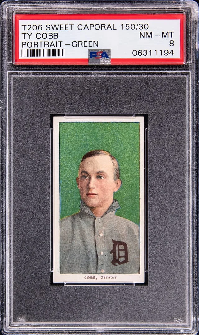 1909-11 T206 Ty Cobb, Portrait, Green Background White Border Sweet Caporal #150/30 card image