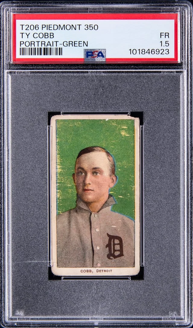 1909-11 T206 Ty Cobb, Portrait, Green Background - Piedmont 350 White Border #no-number card image