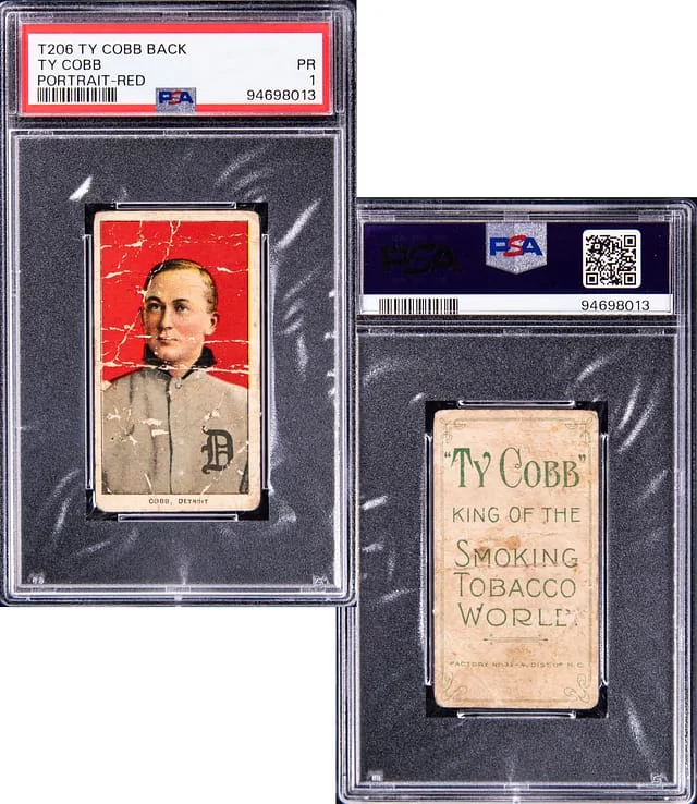 1909-11 T206 Ty Cobb, Portrait, Red Background - Featuring Extremely Rare Ty Cobb Back White Border #no-number card image