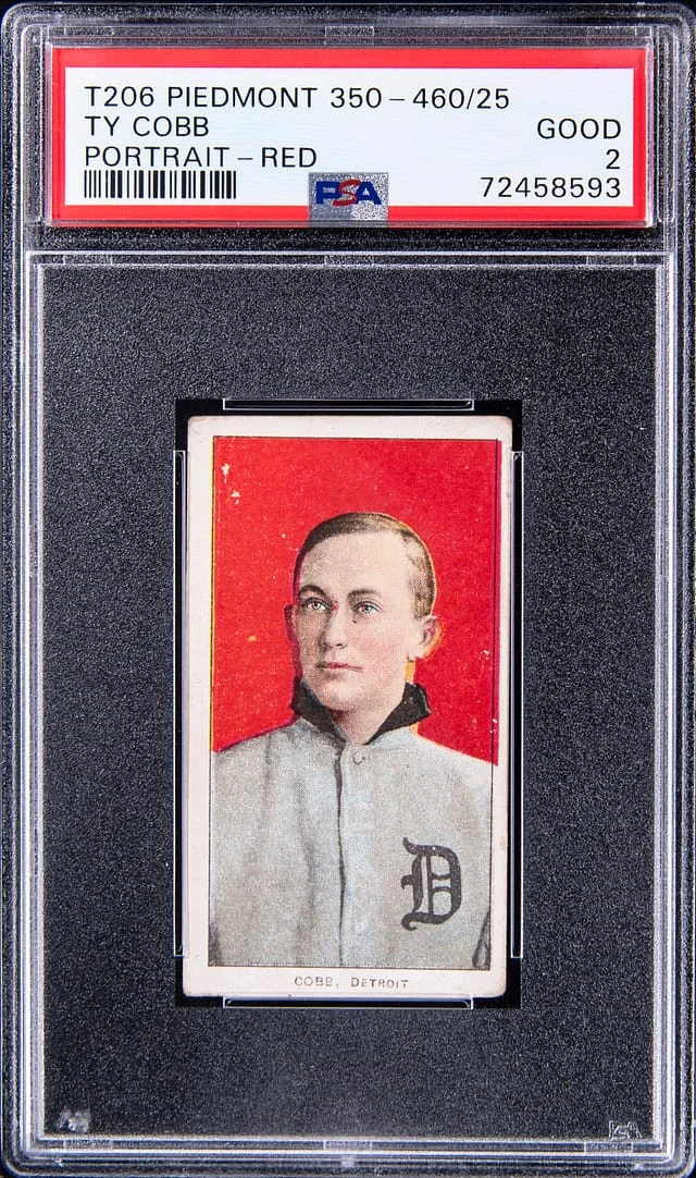 1909-11 T206 Ty Cobb, Portrait, Red Background - Piedmont, 350-460/25 White Border #no-number card image
