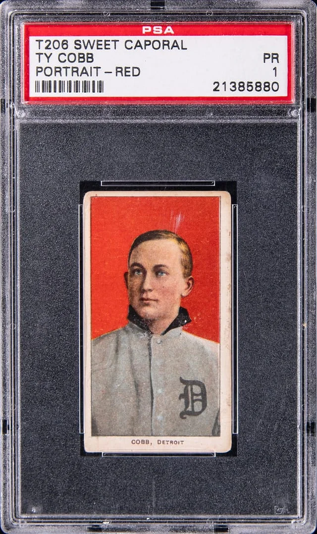 1909-11 T206 Ty Cobb, Portrait, Red Background - Sweet Caporal White Border #no-number card image