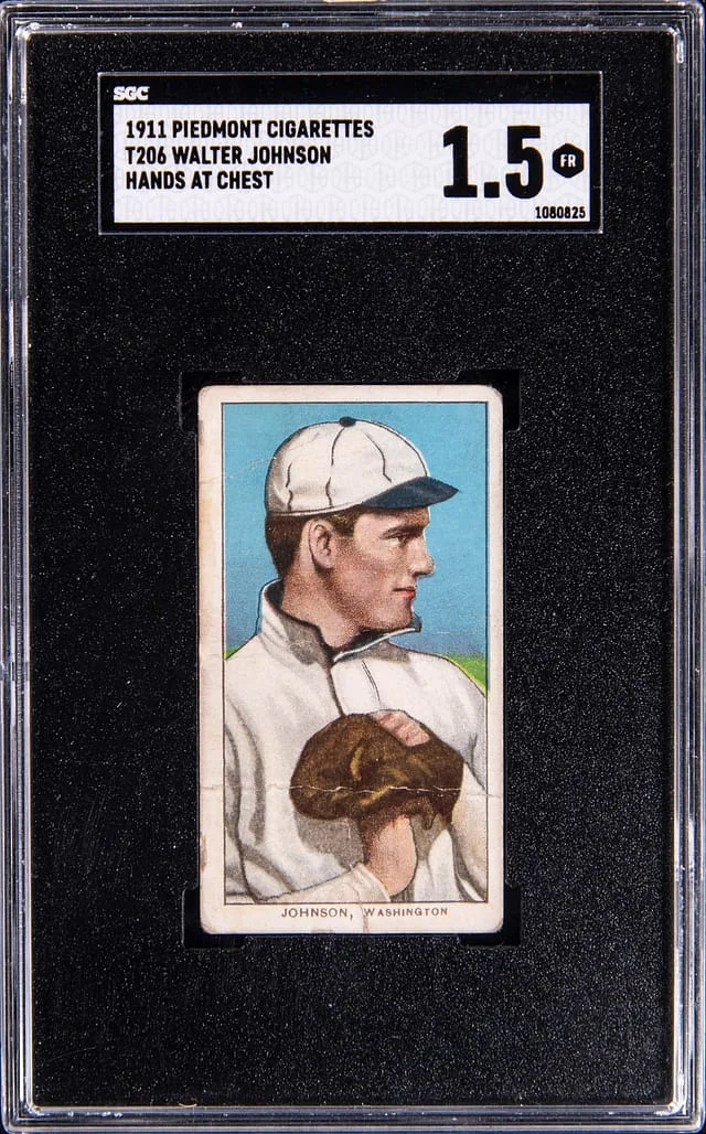 1909-11 T206 Walter Johnson, Hands At Chest - Piedmont/350-460 White Border #no-number card image