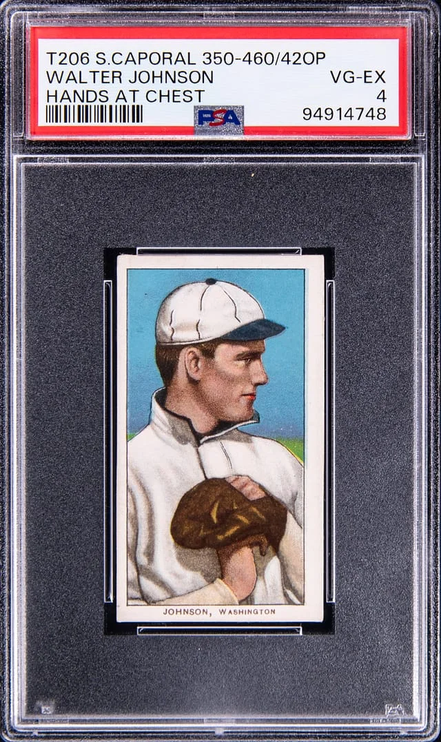 1909-11 T206 Walter Johnson, Hands At Chest - Sweet Caporal 350-460 White Border #no-number card image